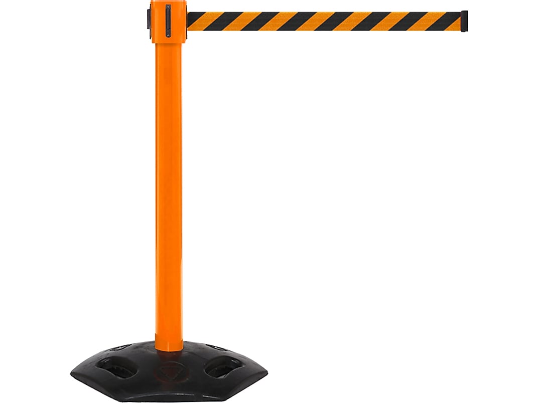 Queue Solutions WeatherMaster 335 2" Nylon Crowd Control Belt Barrier, Orange/Black (WMR335O-OB350)