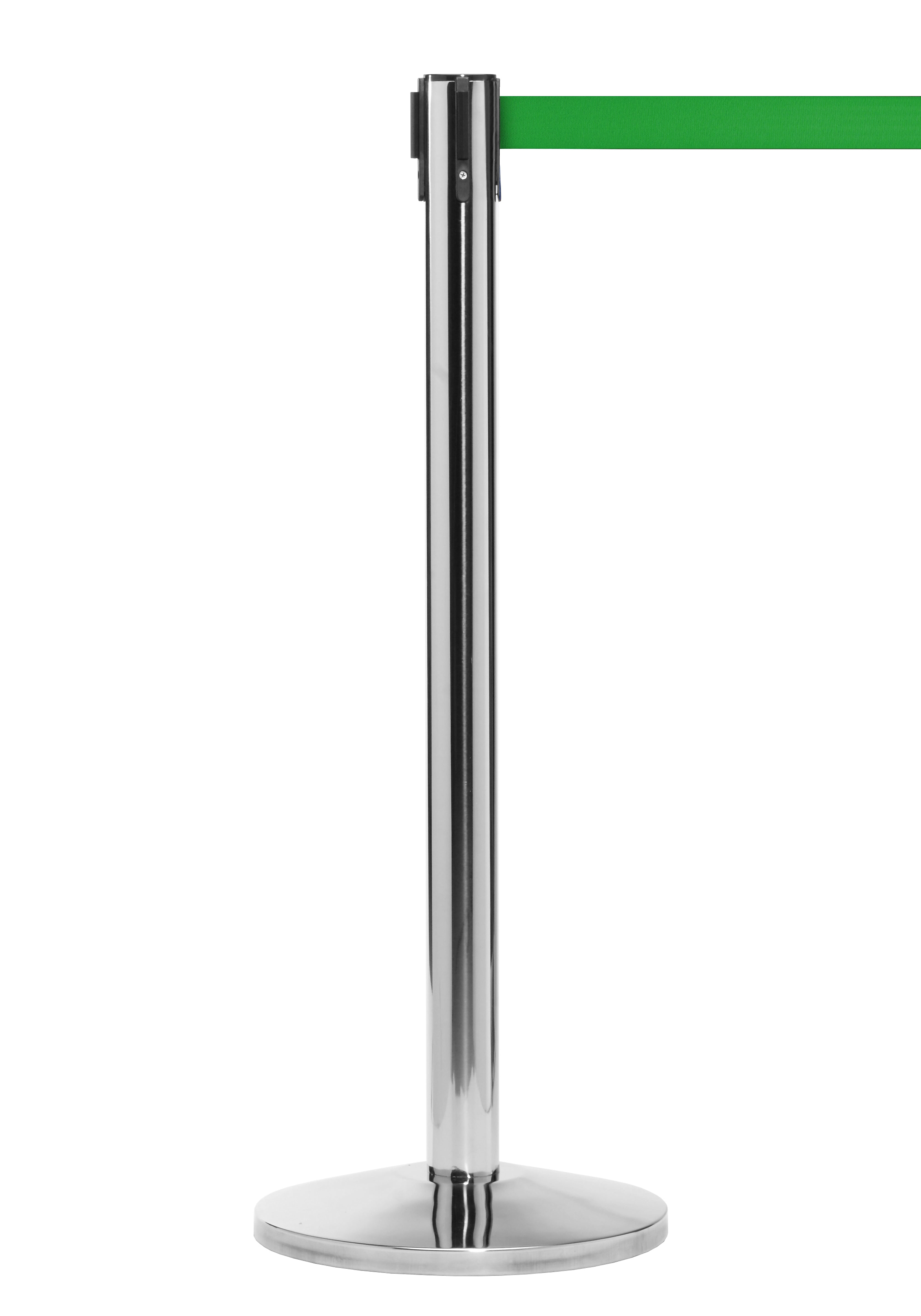 Queue Solutions QueueMaster 550 2" Nylon Crowd Control Belt Barrier, Polished Stainless/Green (QM550PS-GN110)