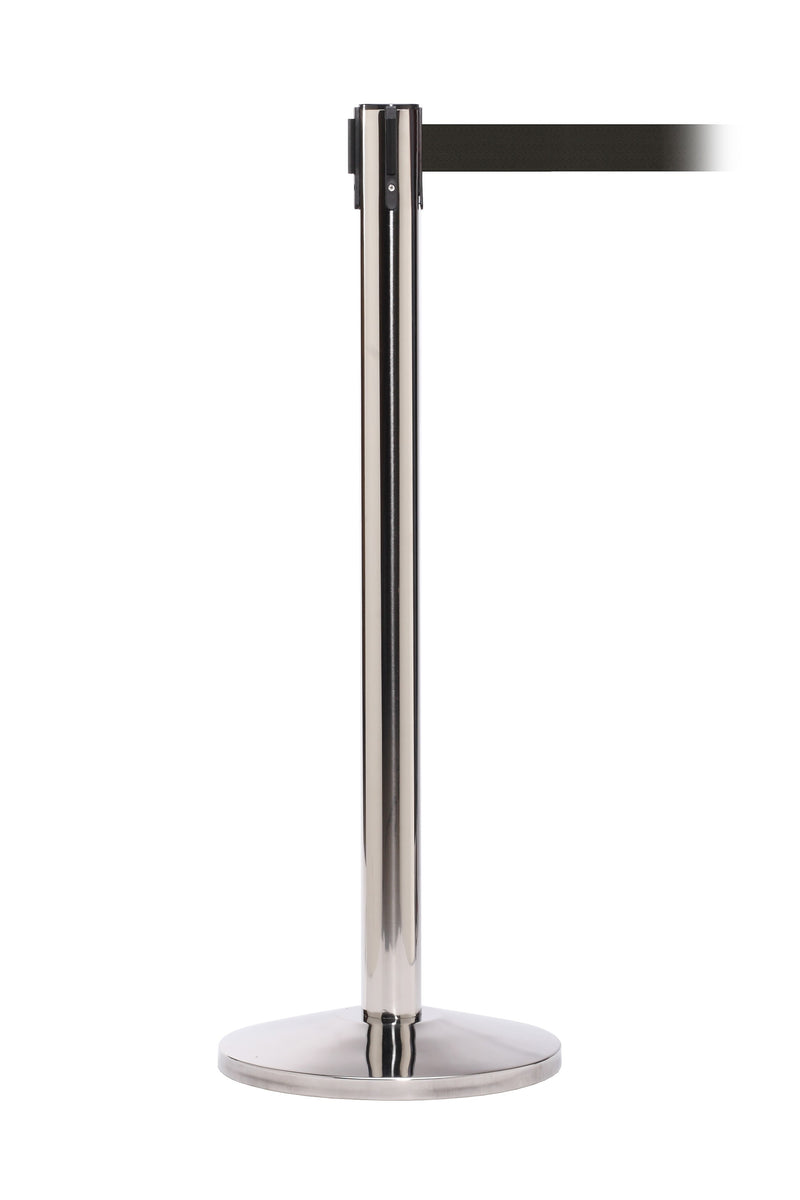 Queue Solutions QueueMaster 550 2" Nylon Crowd Control Belt Barrier, Polished Stainless/Black (QM550PS-BK110)