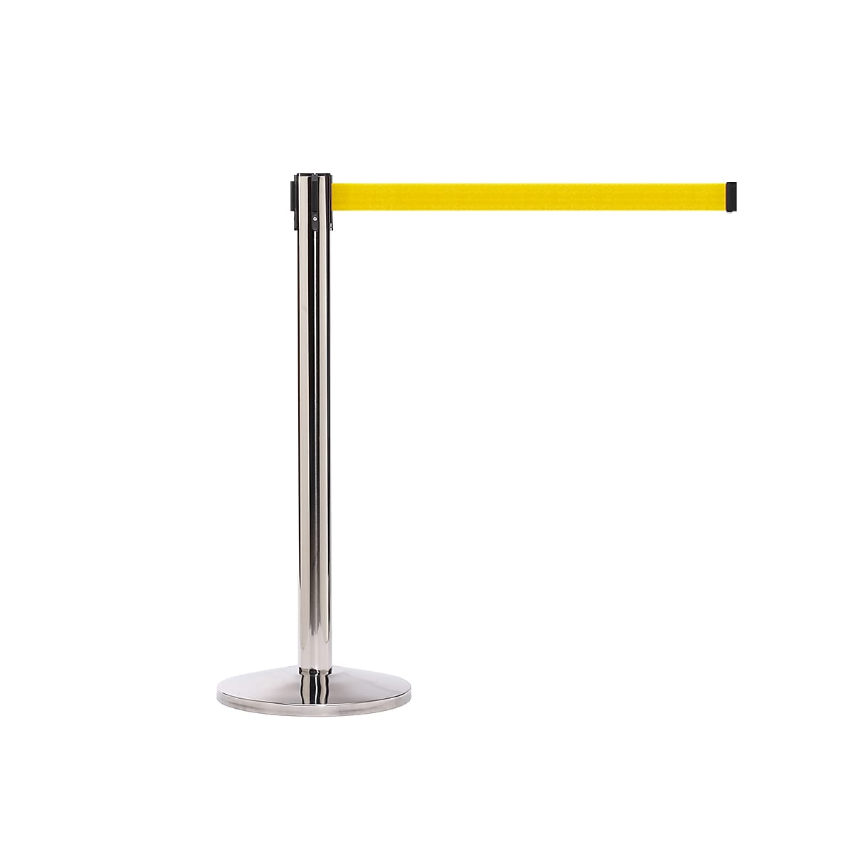 Queue Solutions QueueMaster 550 2" Nylon Crowd Control Belt Barrier, Polished Stainless/Yellow (QM550PS-YW110)