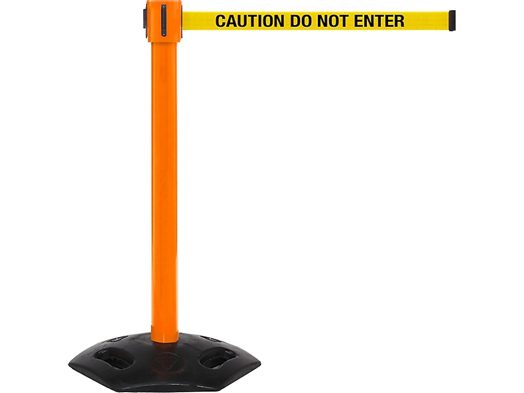 Queue Solutions WeatherMaster 335 2" Nylon Crowd Control Belt Barrier, Orange/Yellow (WMR335O-YBC350)
