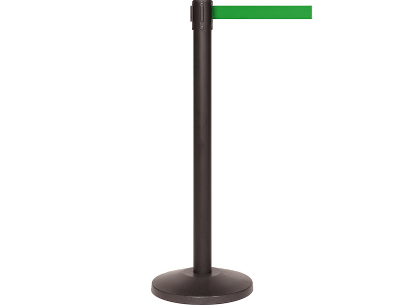 Queue Solutions QueueMaster 550 2" Nylon Crowd Control Belt Barrier, Black/Green (QM550B-GN110)