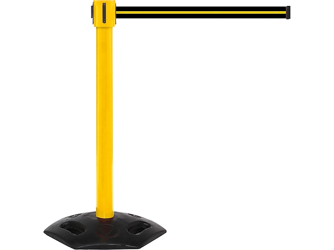 Queue Solutions WeatherMaster 335 2" Nylon Crowd Control Belt Barrier, Black/Yellow (WMR335Y-BYW160)