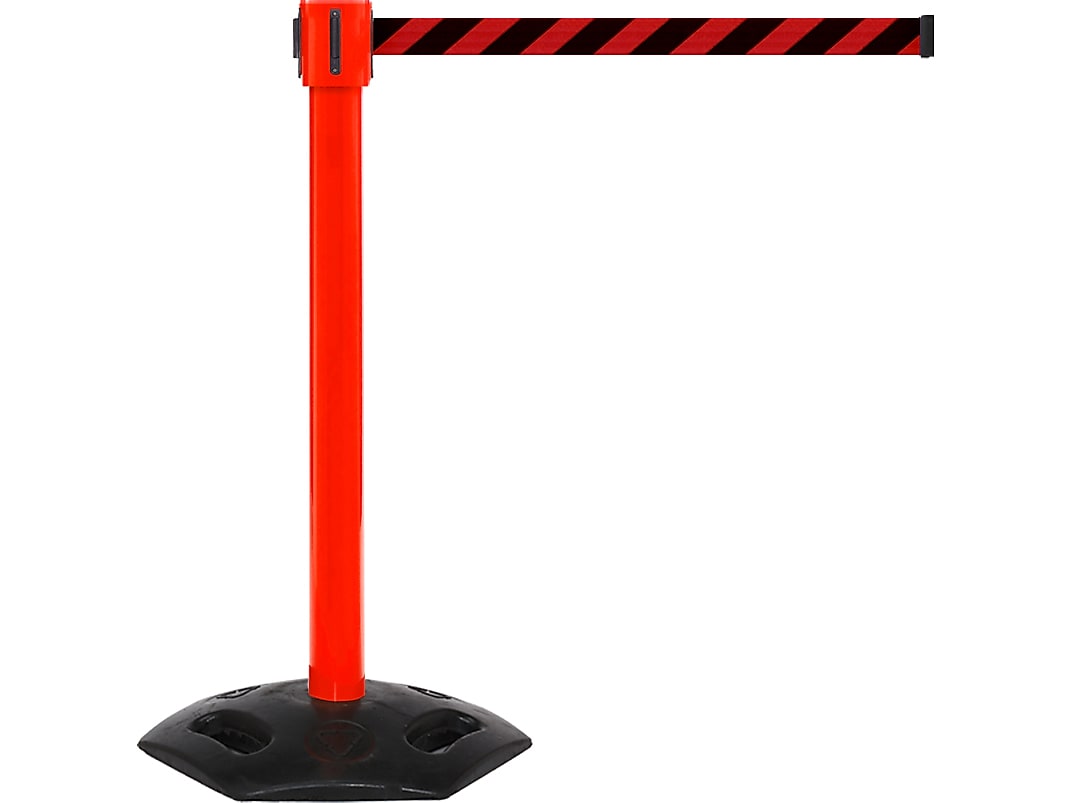 Queue Solutions WeatherMaster 335 2" Nylon Crowd Control Belt Barrier, Red/Black (WMR335R-RB350)