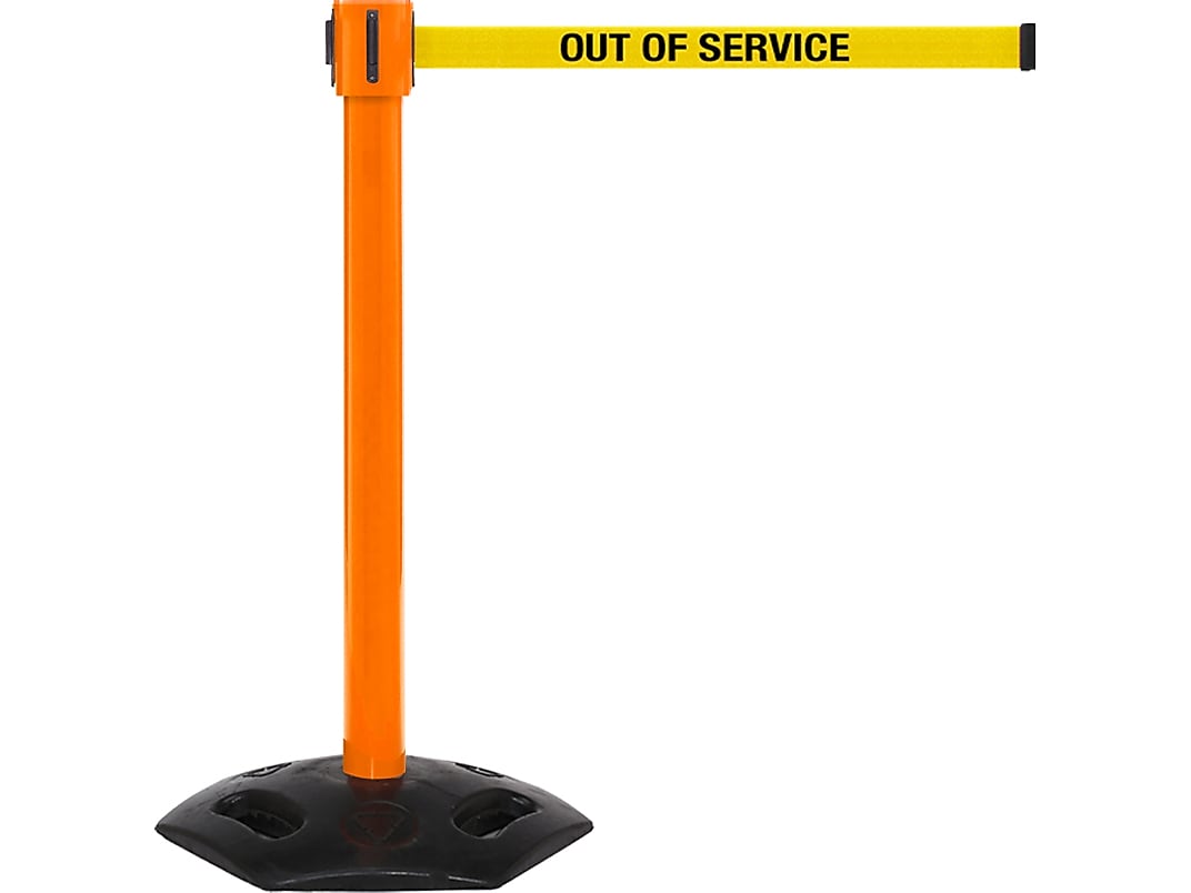 Queue Solutions WeatherMaster 335 2" Nylon Crowd Control Belt Barrier, Orange/Yellow (WMR335O-YBO350)
