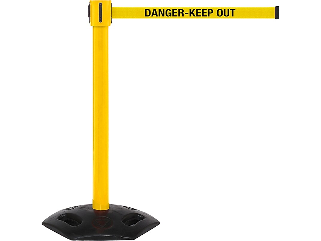 Queue Solutions WeatherMaster 335 2" Nylon Crowd Control Belt Barrier, Yellow (WMR335Y-YBD350)