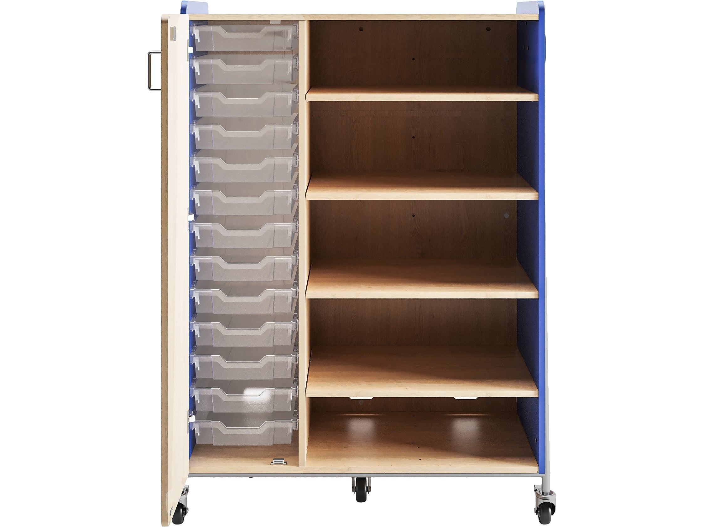 Safco Whiffle Typical 4 Mobile Storage Unit & Center, 60"H x 43.25"W x 19.75"D, Spectrum Blue Wood (3924SBU)