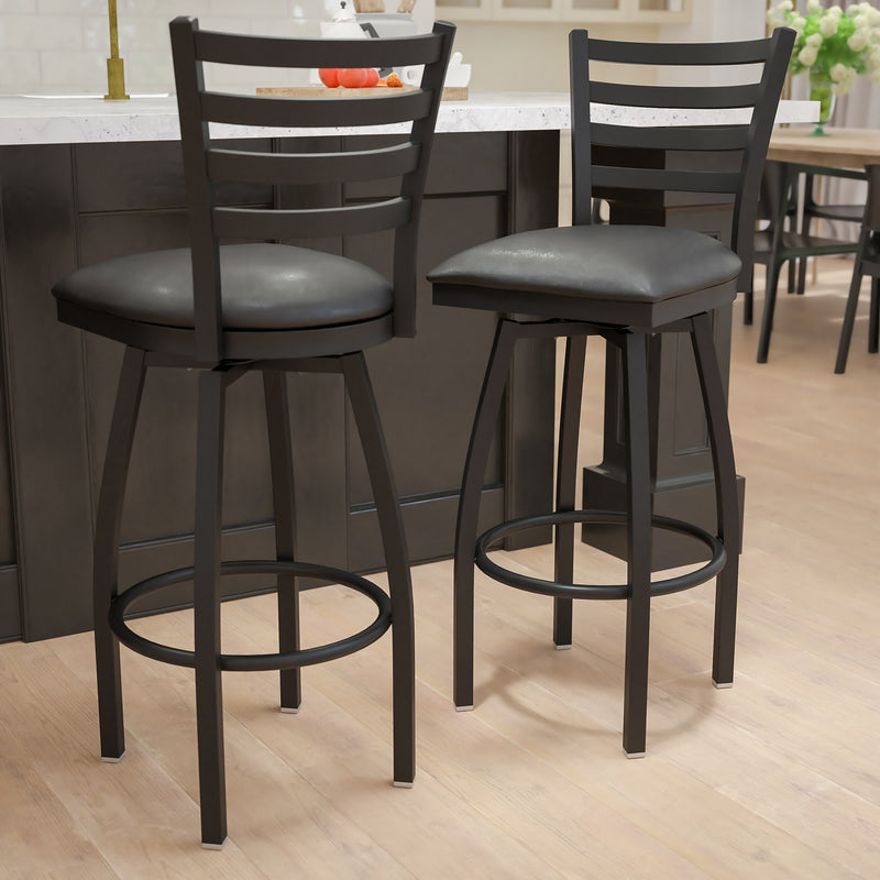 Flash Furniture HERCULES Series Traditional Metal Ladder Back Barstool, Black/Black Seat, 2-Pieces/Pack (2XU6F8BLDSWVBKV)