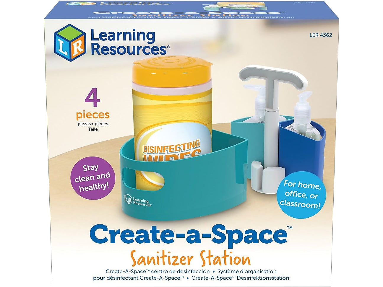 Learning Resources Create-A-Space 3.7" x 5.85" Plastic Sanitizer Station, Turquoise/Blue/White (LER4362)