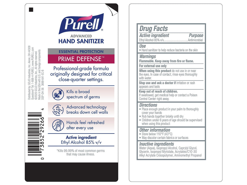 PURELL Advanced Prime Defense 85% Alcohol Gel Hand Sanitizer, 12 oz., 12/Carton (3699-12 CT)