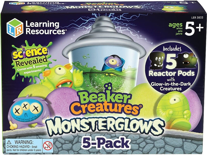 Learning Resources Beaker Creatures Monsterglows, Assorted Colors, 5/Pack (LER3833)