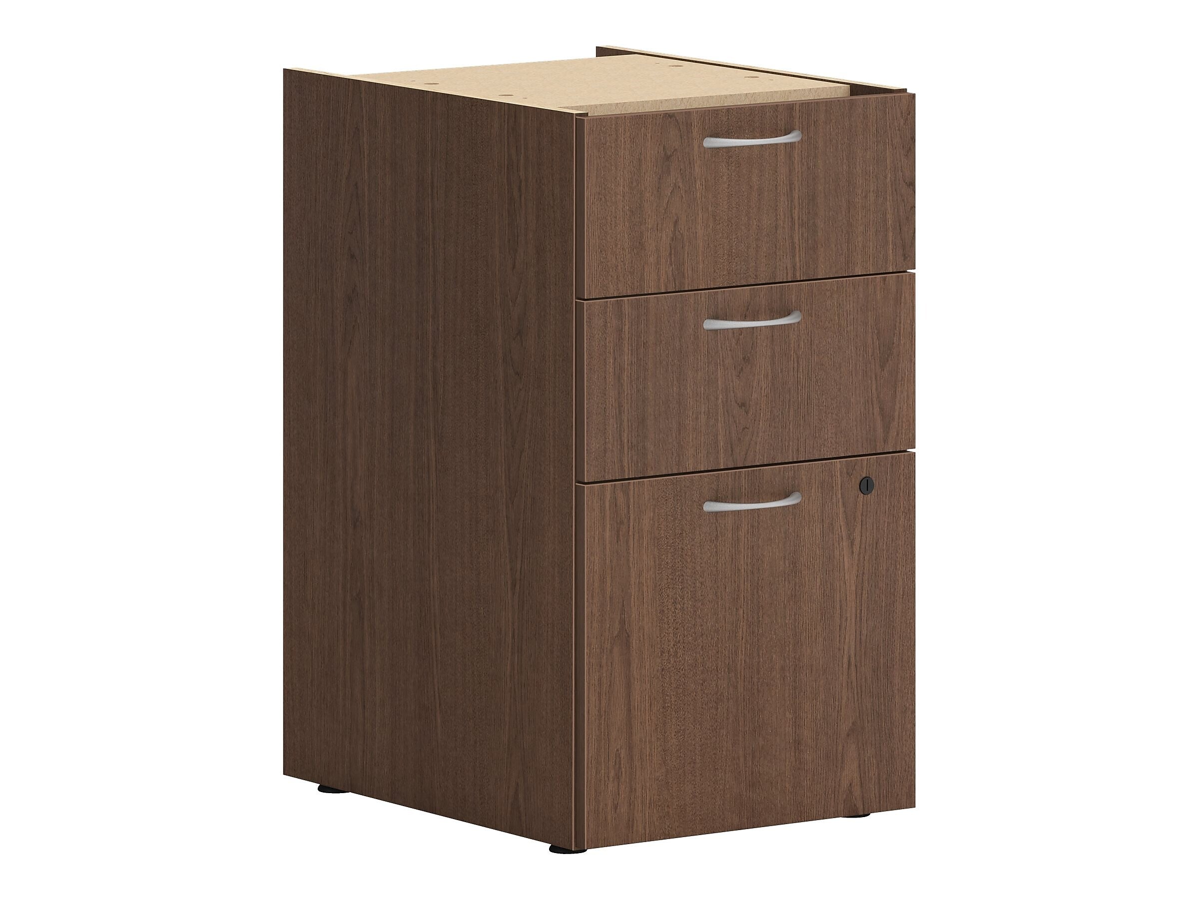 HON Mod 3-Drawer Vertical File Cabinet, Letter/Legal Size, Lockable, 28"H x 15"W x 20"D, Sepia Walnut (HONPLPSBBFLE1)