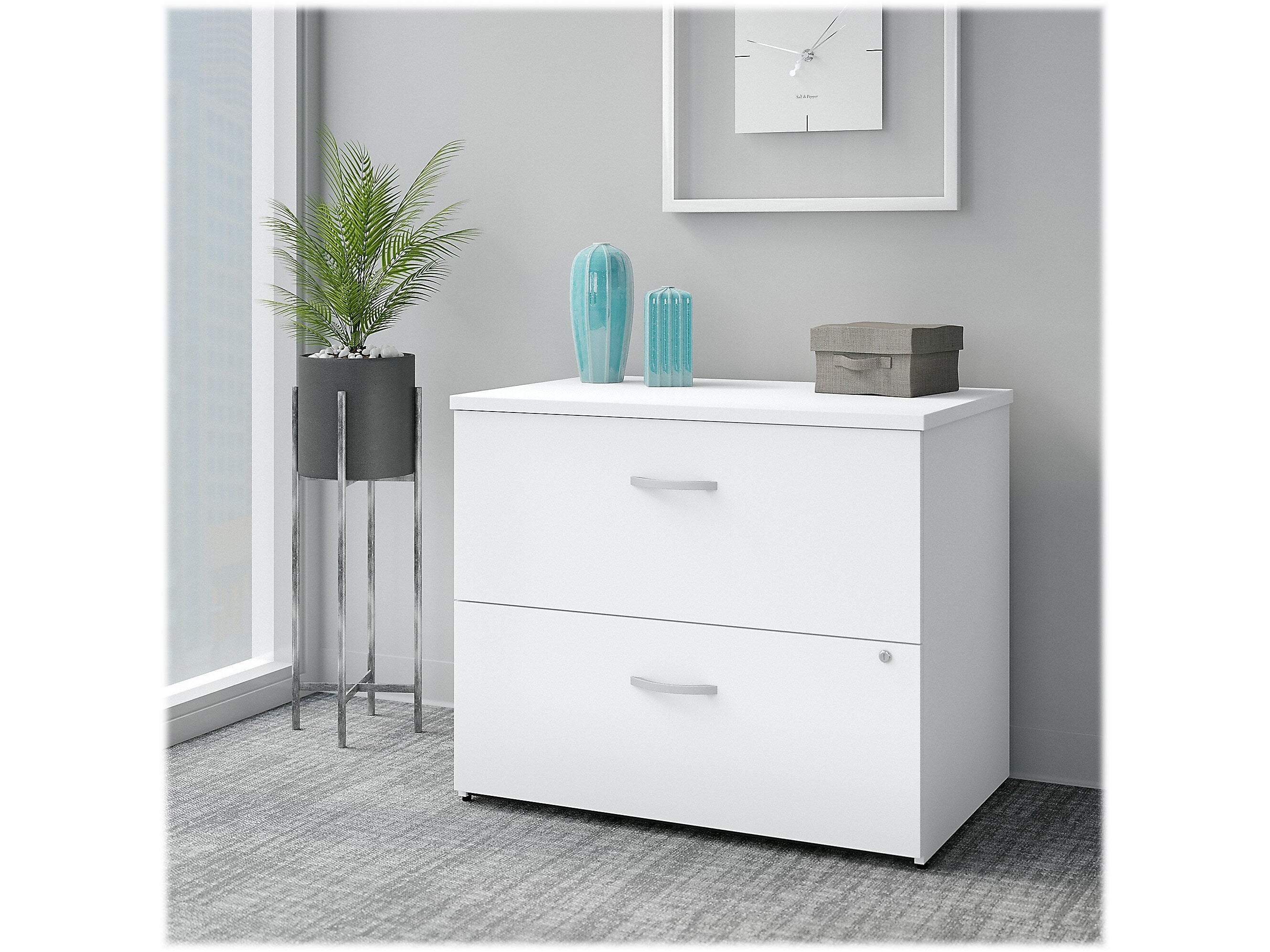 Bush Business Furniture Easy Office 2-Drawer Lateral File Cabinet, Locking, Letter/Legal, Pure White, 36" (EO109WHSU)