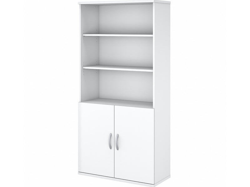 Bush Business Furniture Easy Office 73" 5-Shelf Bookcase with Doors, White Laminated Wood (EO106WH)