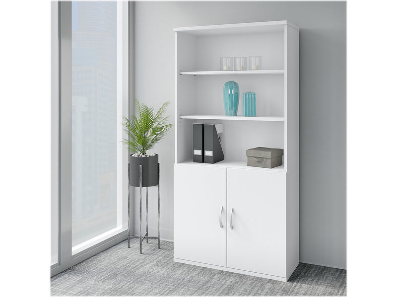Bush Business Furniture Easy Office 73" 5-Shelf Bookcase with Doors, White Laminated Wood (EO106WH)