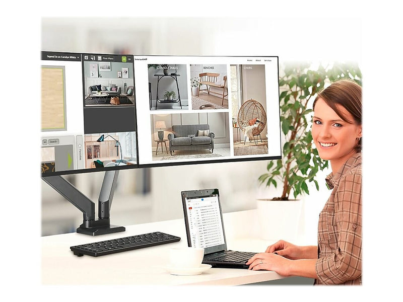 SIIG Dual Monitor Heavy-Duty Premium Aluminum Gas Spring Desk Mount - 17" to 35" Adjustable Arm, Up, Black (CE-MT3011-S1)