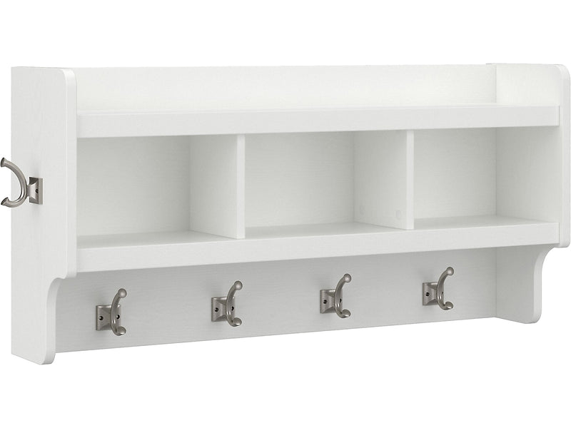 Bush Furniture Woodland 40W Wall Mounted Coat Rack with Shelf, White Ash (WDH340WAS-03)