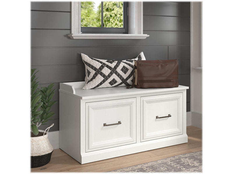 Bush Furniture Woodland 40W Shoe Storage Bench with Doors, White Ash (WDS140WAS-03)