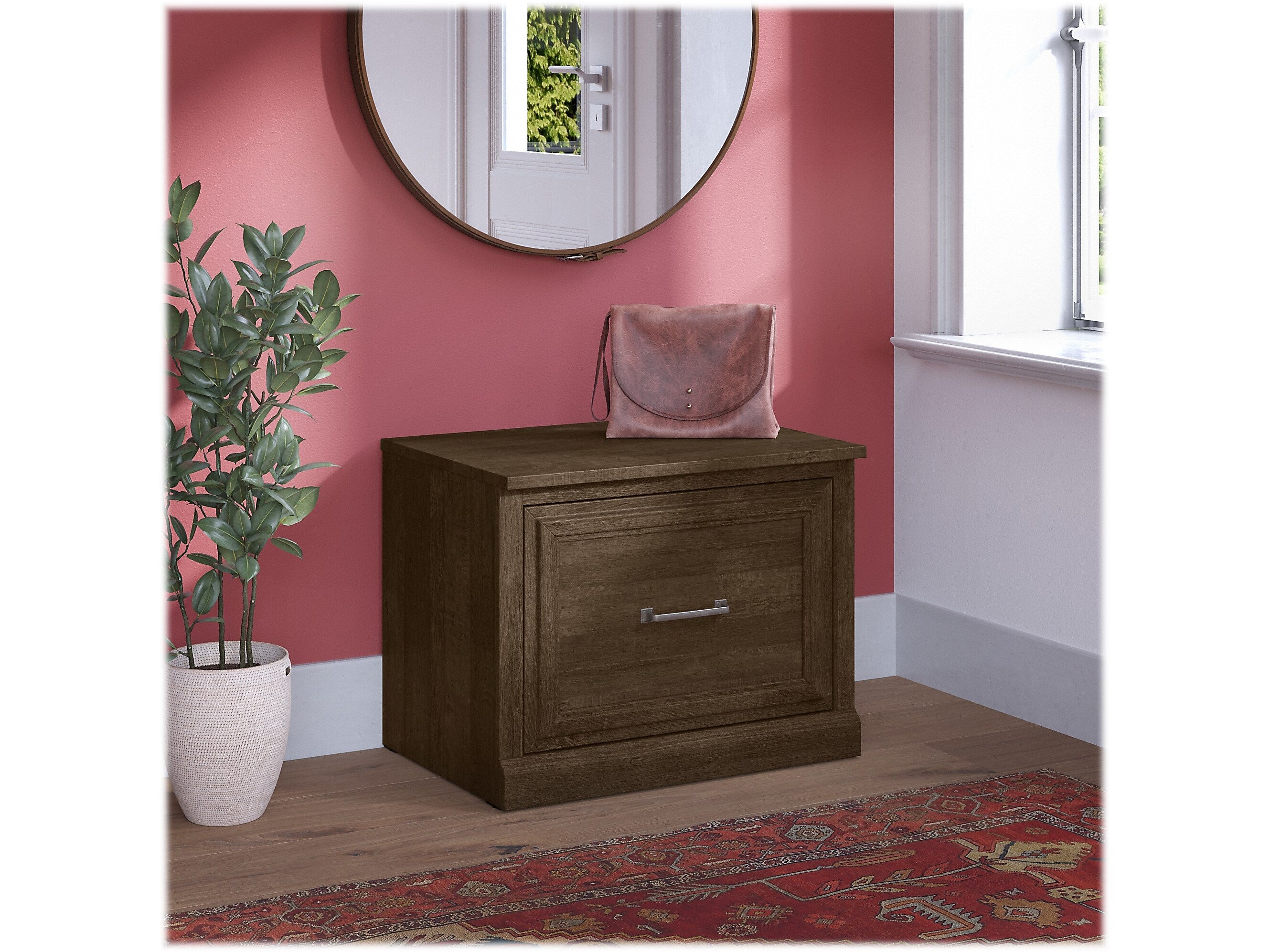 Bush Furniture Woodland 24W Small Shoe Bench with Drawer, Ash Brown (WDS124ABR-03)
