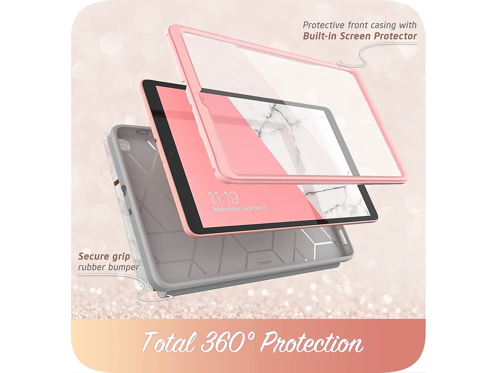 i-Blason 2019TabA-10.1-Cosmo-SP-Marble Thermoplastic Polyurethane (TPU) Cover for 10.1" Samsung Galaxy Tab A, Marble Pink