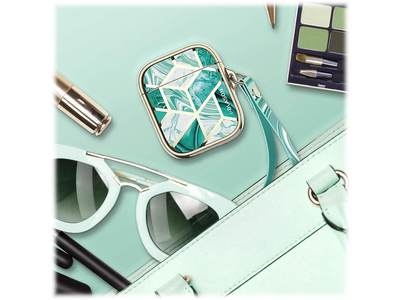 i-Blason Cosmo Case for Apple AirPods 1st/2nd Gen, Marble Green (AirPods2019-Cosmo-Jade)