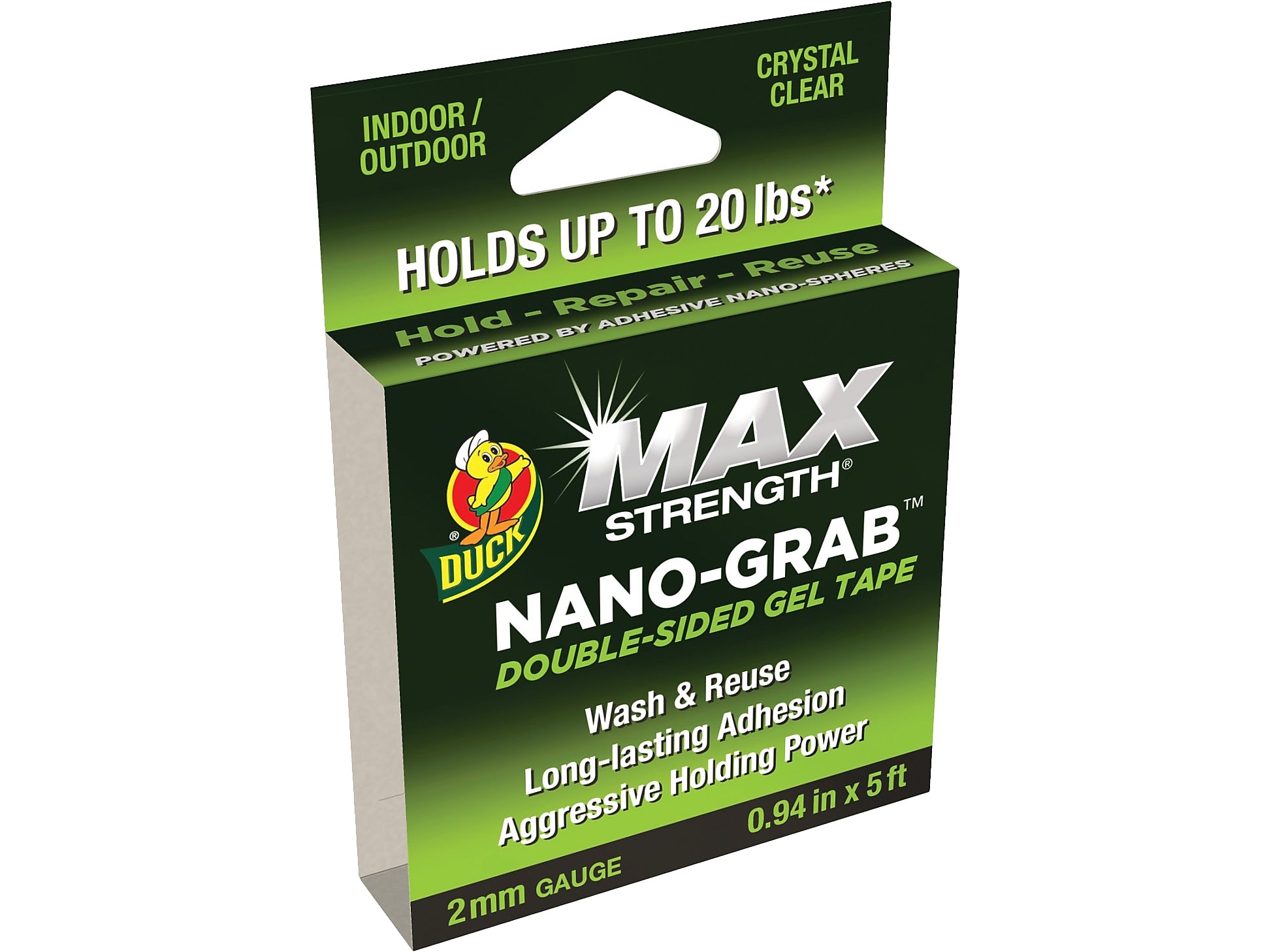 Duck Max Strength Nano-Grab Double-Sided Gel Tape, 0.94" x 5 ft., Clear (287264)