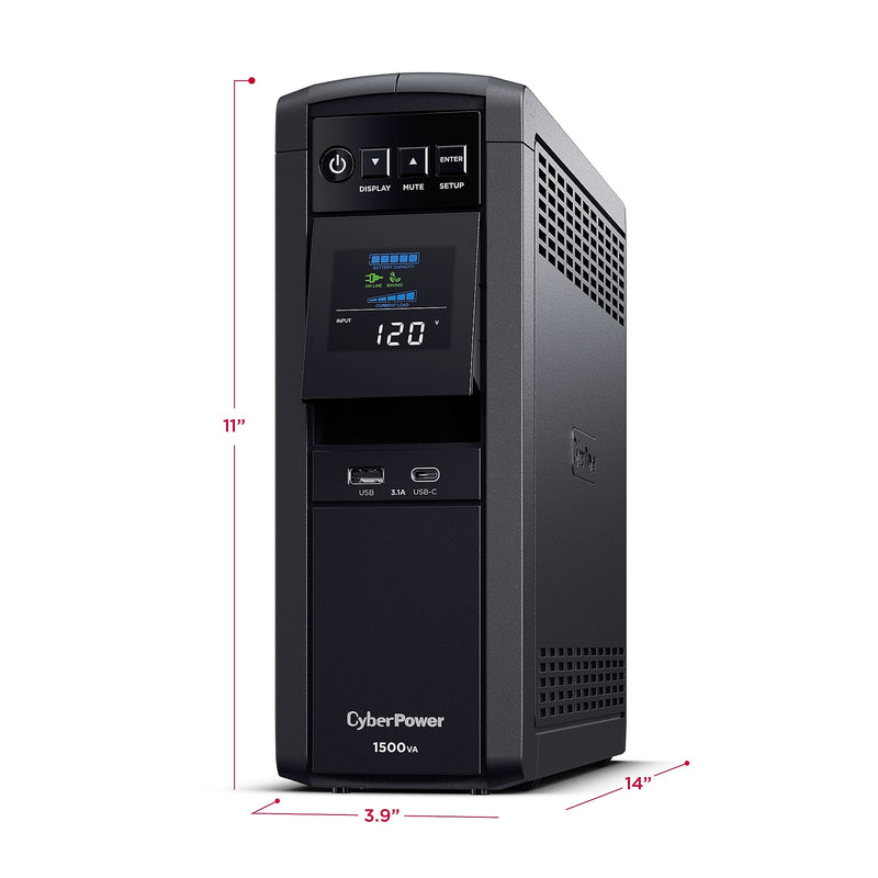 CyberPower PFC Sinewave 1500VA UPS, 12-Outlets, Black (CP1500PFCLCD)