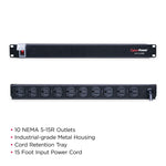 CyberPower 120 VAC Rack Power Distribution Unit, 10-Outlet, 1U Rack Mount, Black (CPS1215RM)