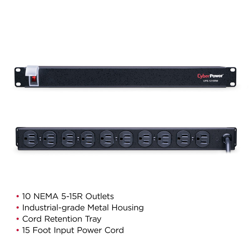 CyberPower 120 VAC Rack Power Distribution Unit, 10-Outlet, 1U Rack Mount, Black (CPS1215RM)