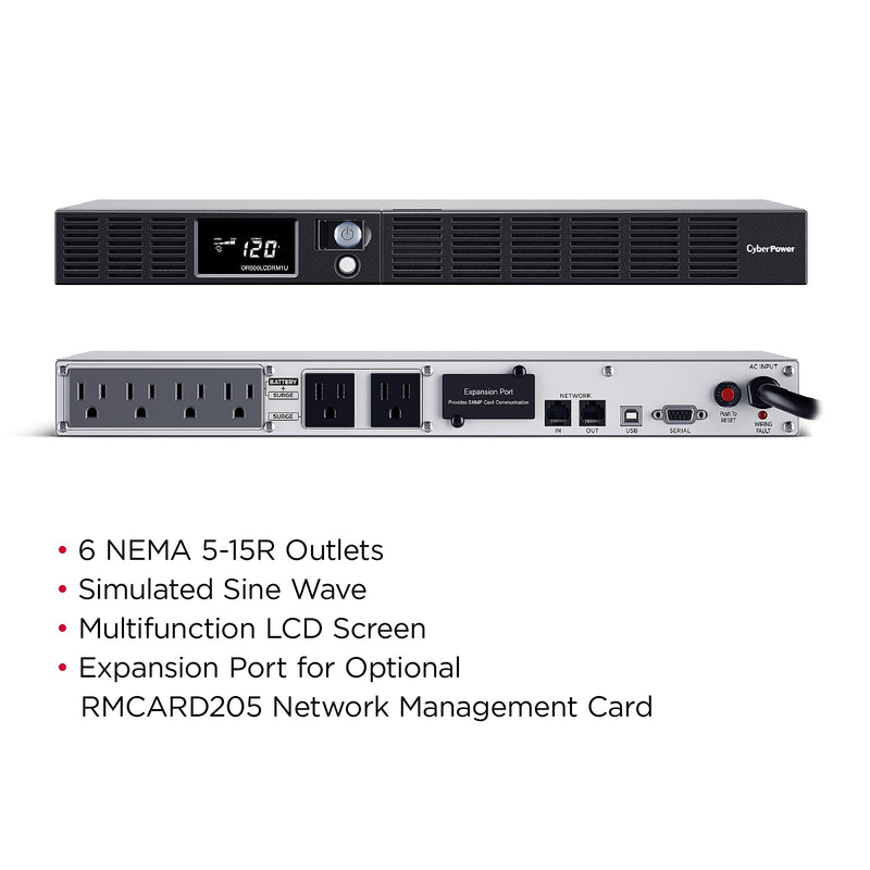 CyberPower Smart App LCD 500VA UPS, 6-Outlets, Black (OR500LCDRM1U)
