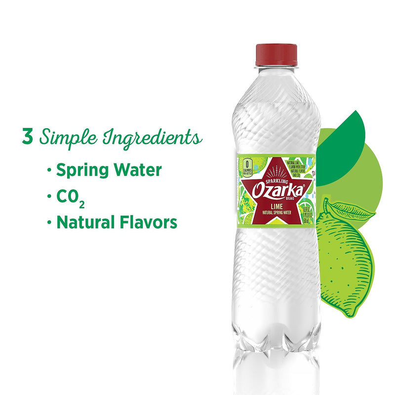 Ozarka Sparkling Water, Zesty Lime, 16.9 oz. Bottles, 24/Carton (12349550)