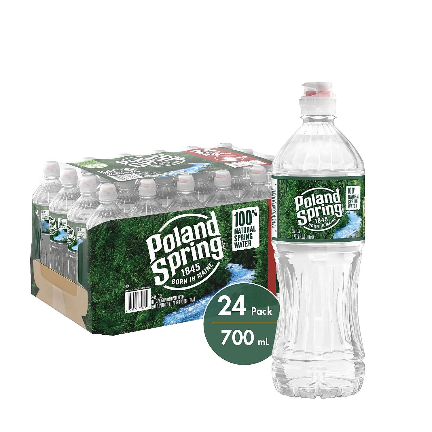 Poland Spring Sport Cap 100% Natural Spring Water, 23.7 oz., 24/Carton (12119443)