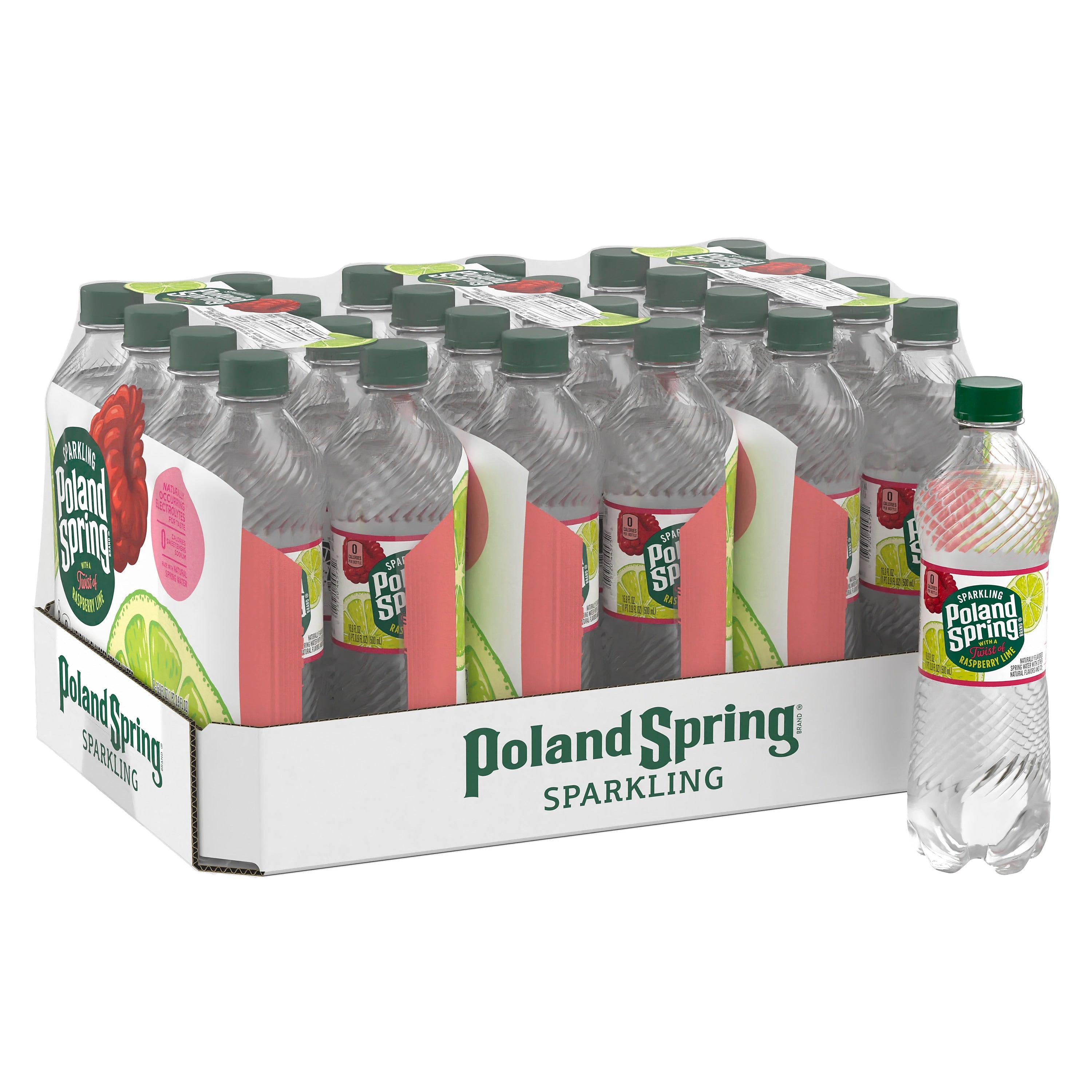 Poland Spring Raspberry Lime Flavored Sparkling Water, 16.9 oz., 24/Carton (12349573/122058)