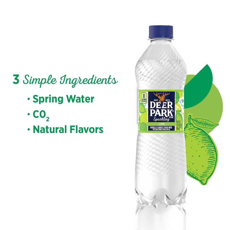 Deer Park Sparkling Water, Zesty Lime, 16.9 oz. Bottles, 24/Carton (12349502)