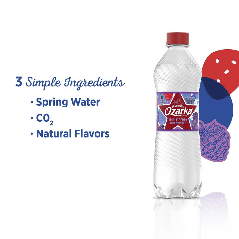 Ozarka Sparkling Water, Triple Berry, 16.9 oz. Bottles, 24/Carton (12349551)