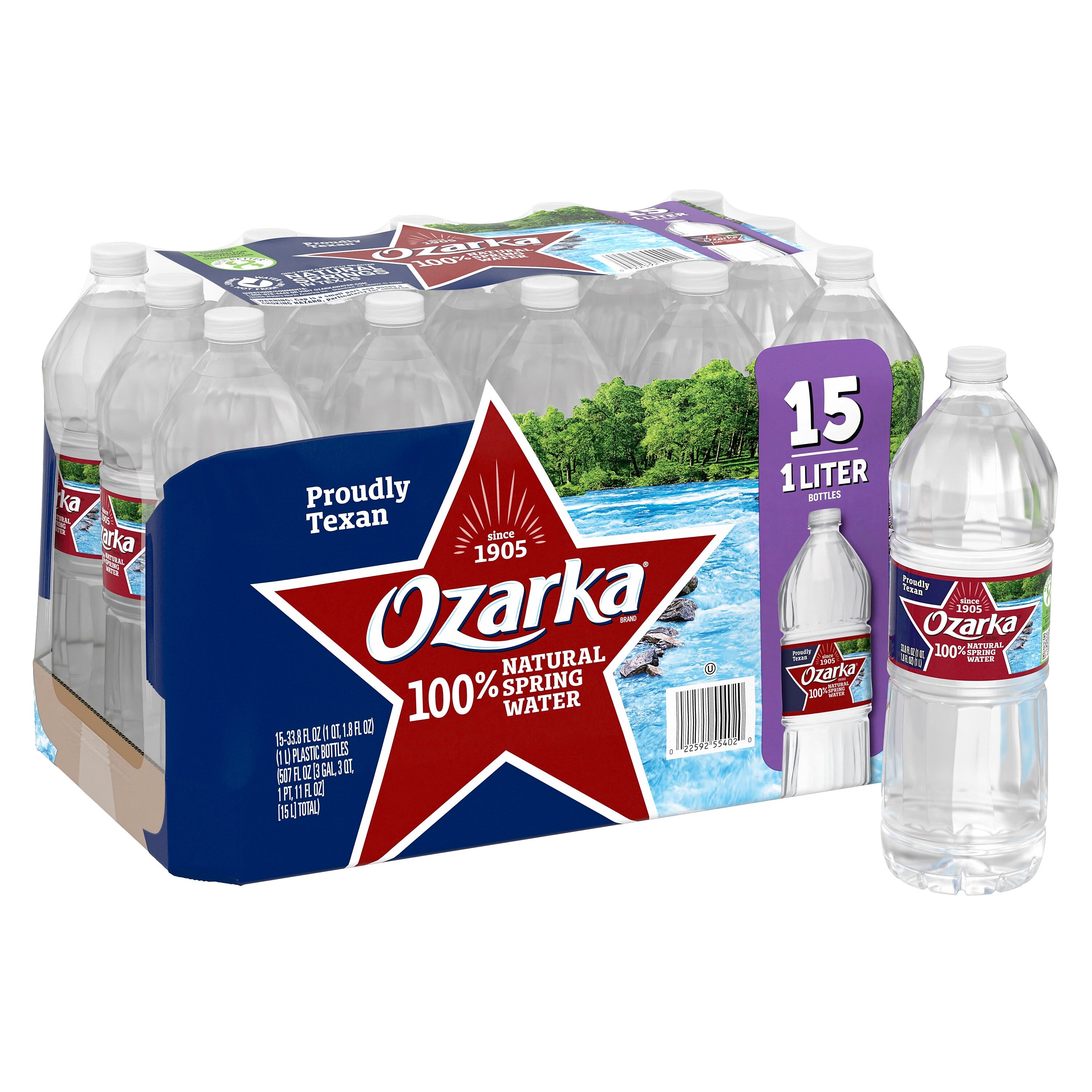 Ozarka 100% Natural Spring Water, 33.8 oz., 15 Bottles/Carton (11475188)