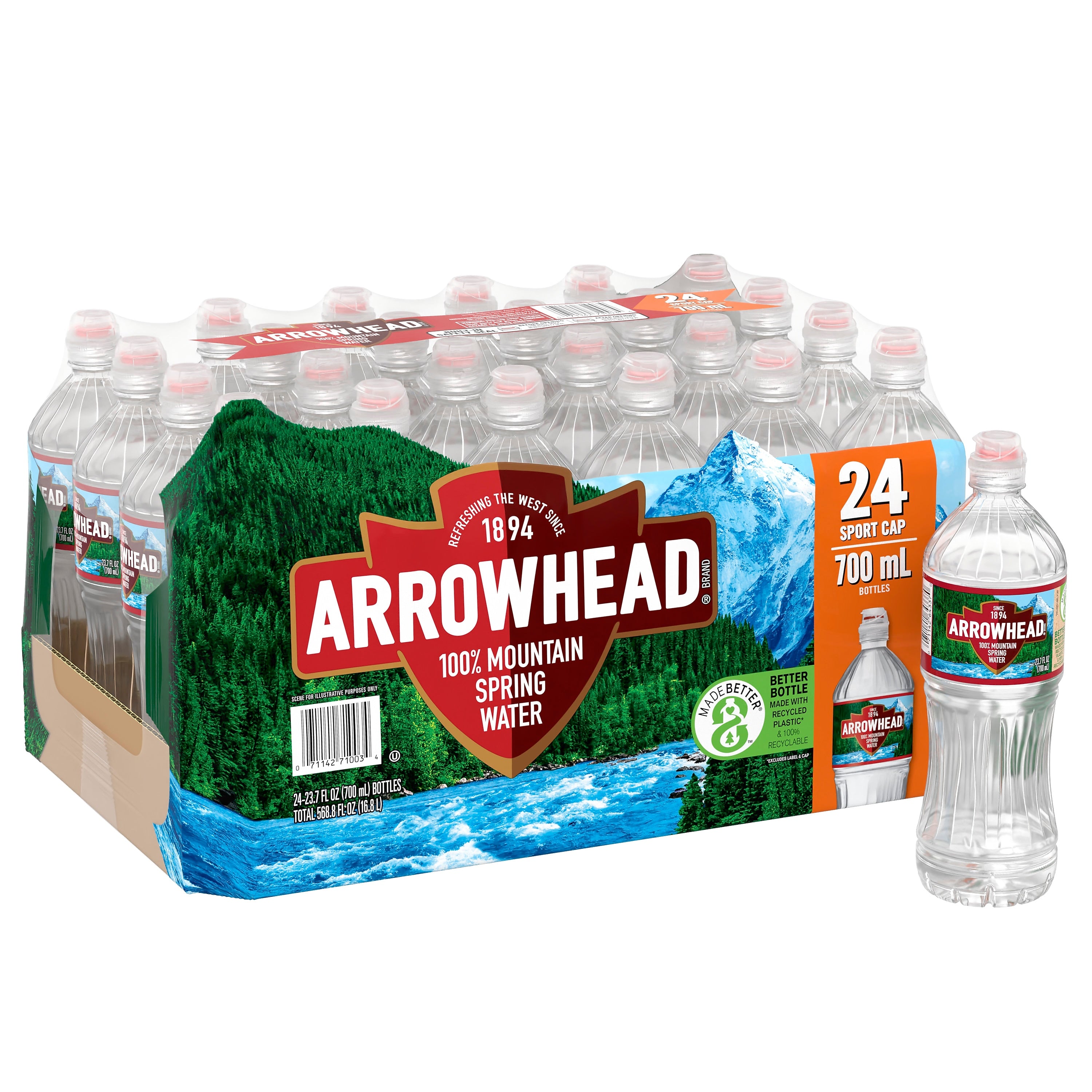 Arrowhead Sport Cap 100% Mountain Spring Water, 23.7 oz., 24/Carton (12086824)