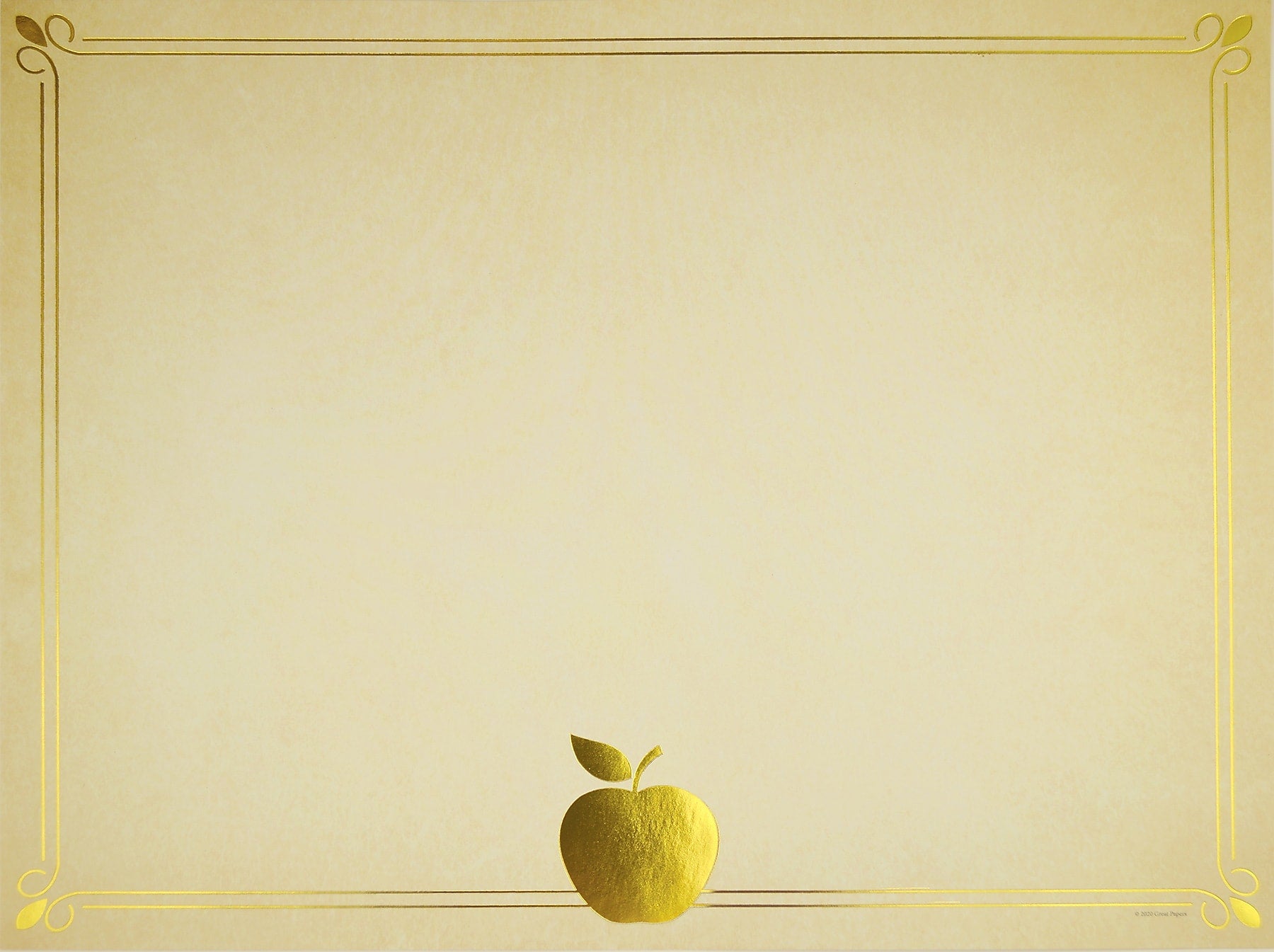 Great Papers Bright Apple Certificates, 8.5" x 11", Yellow/Gold, 15/Pack (2020003)