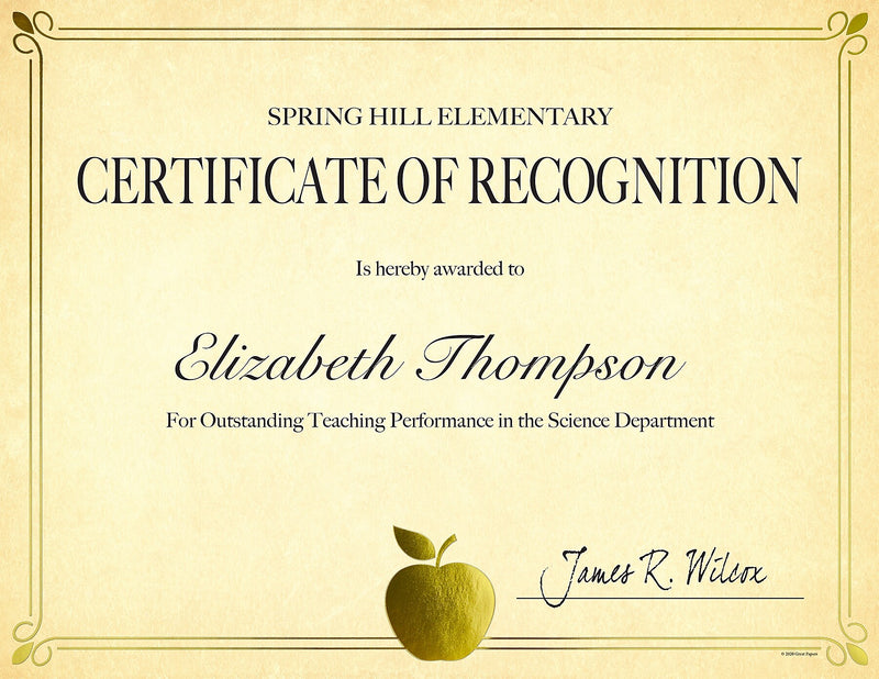 Great Papers Bright Apple Certificates, 8.5" x 11", Yellow/Gold, 15/Pack (2020003)