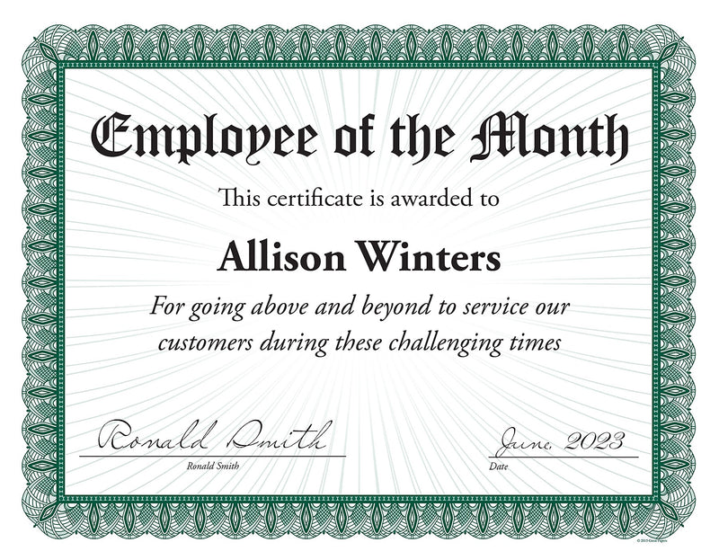 Great Papers Achievement Certificates, 8.5" x 11", Green/White, 100 Certificates/Pack (961036S)