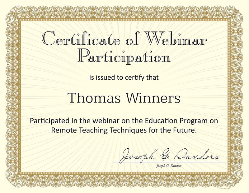 Great Papers Value Excellence Certificates, 8.5" x 11", Metallic Gold, 100/Pack (961035S)