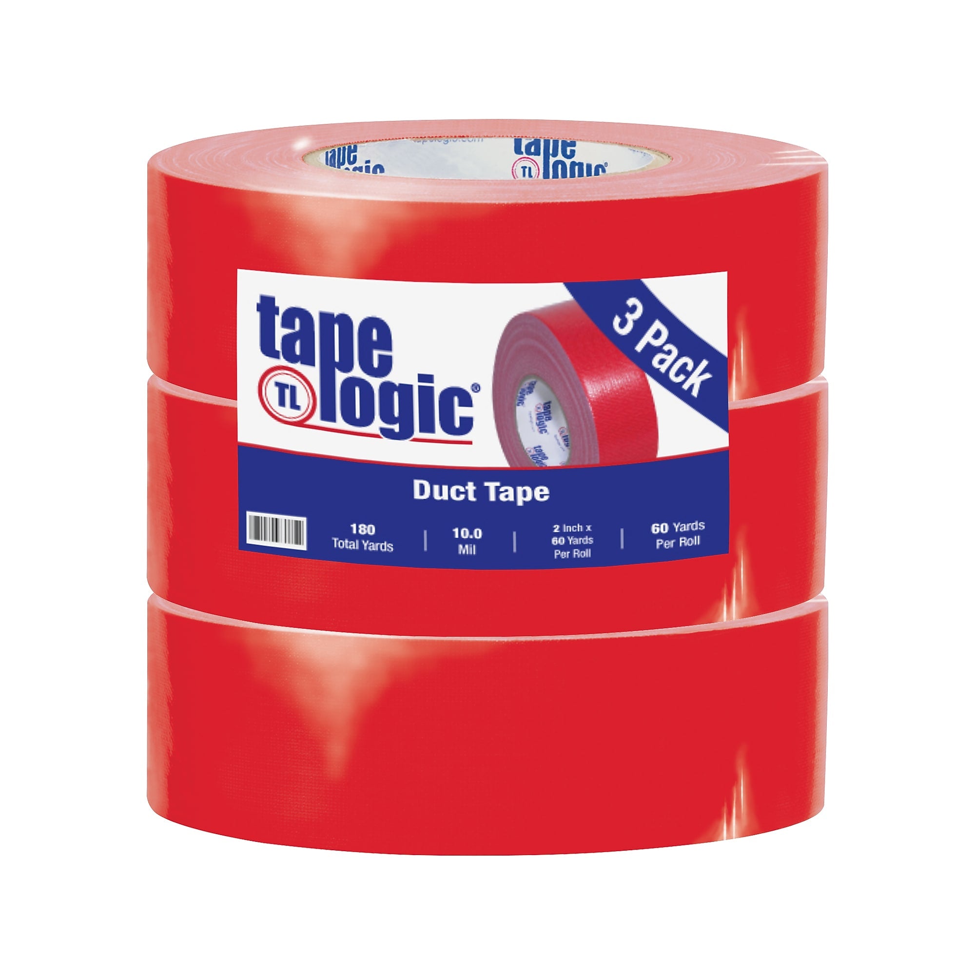 Colored Duct Tape, Red, 2" x 60 yards, 3/Pack