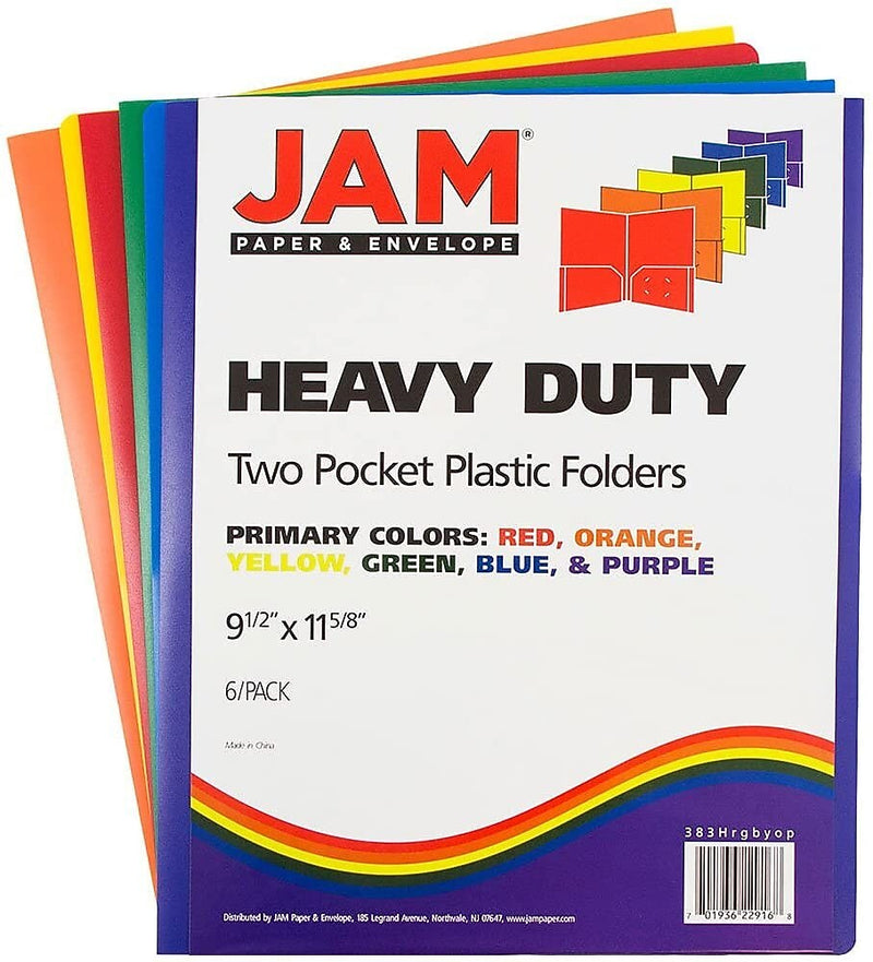 JAM Paper Heavy Duty 2-Pocket Presentation Folders, Assorted Colors, 6/Pack (383Hrgbyop)
