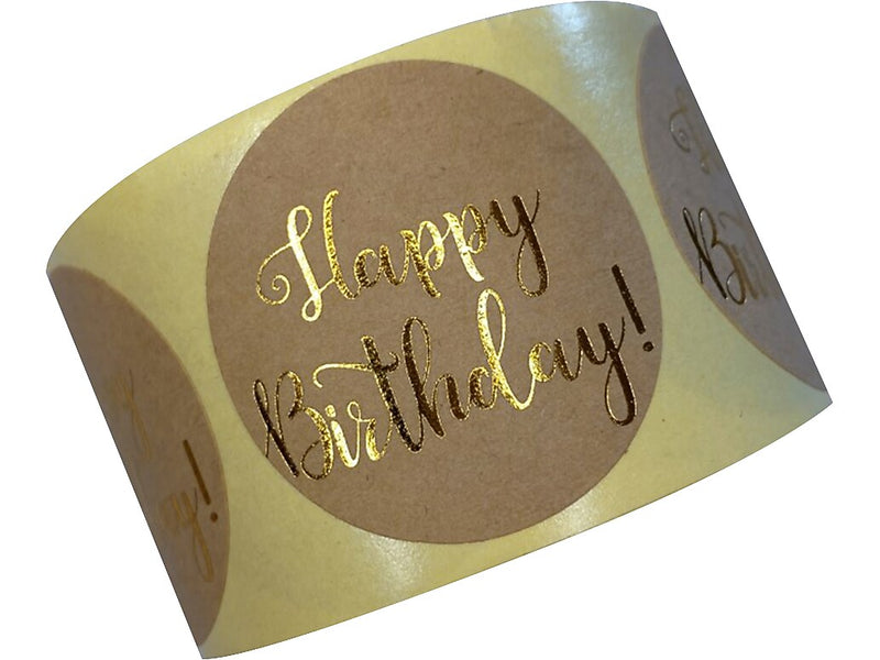 Great Papers! Happy Birthday Stickers, Gold/Kraft, 250/Roll (2020155)