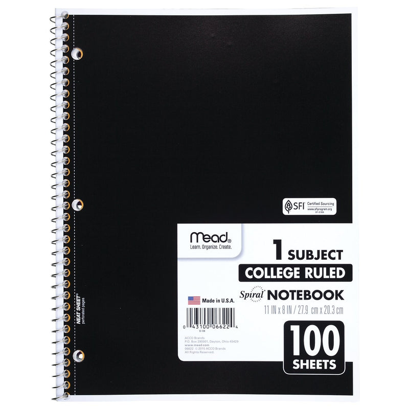 Mead 1-Subject Notebooks, 8" x 11", College Ruled, 100 Sheets (6622)