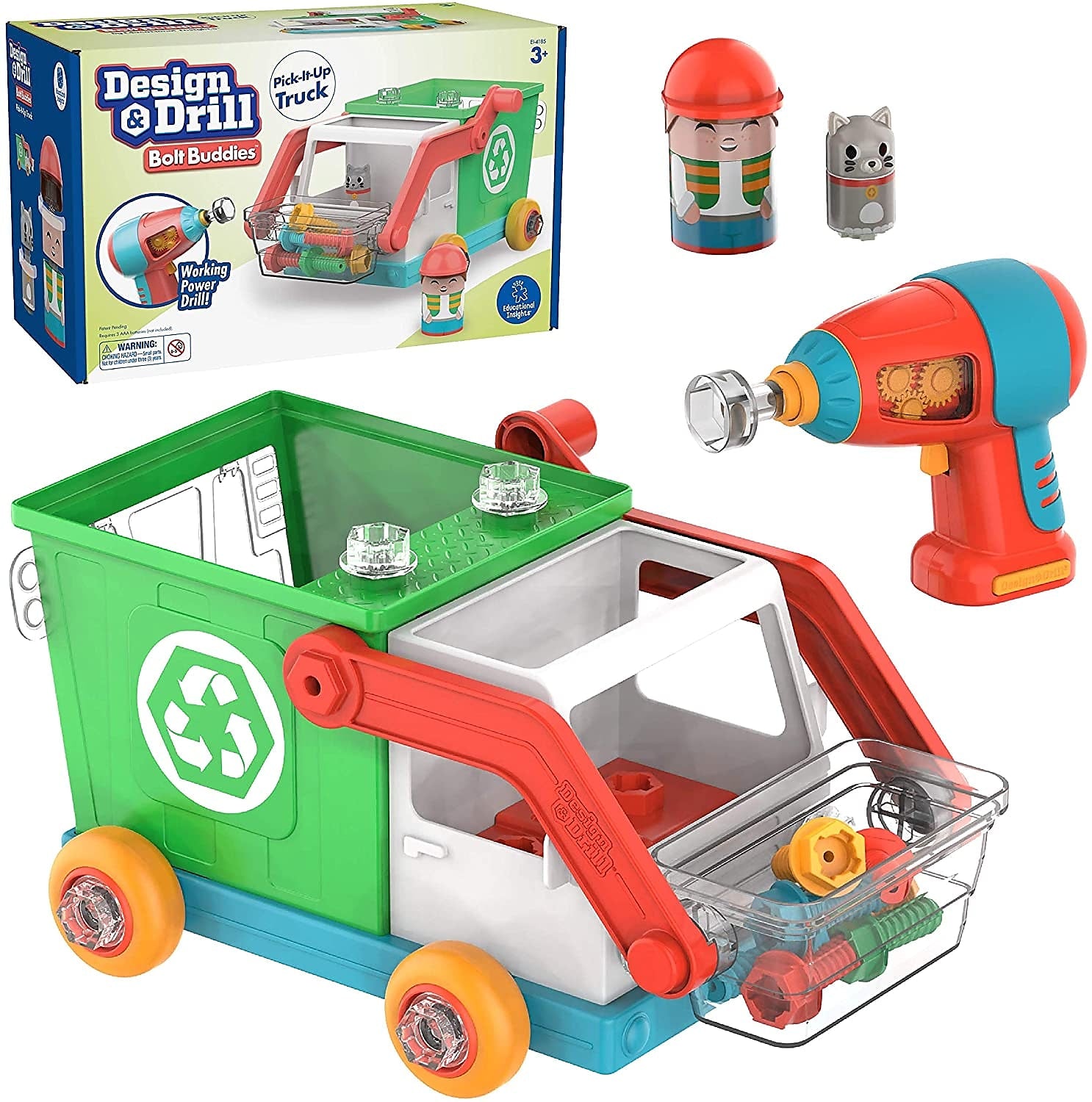 Educational Insights Design and Drill Bolt Buddies Pick-It-Up Truck, 2.55" x 11.35" x 7.5", Multicolor (4185)