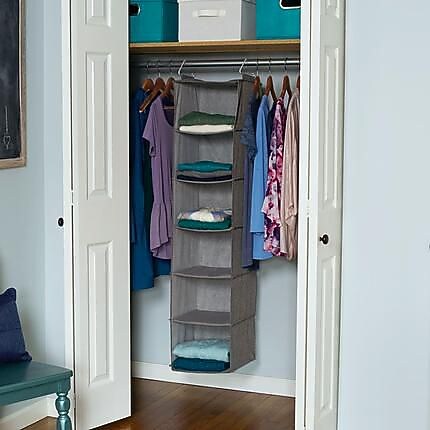Household Essentials Gray Linen 6 Shelf Hanging Closet Organizer (66412)