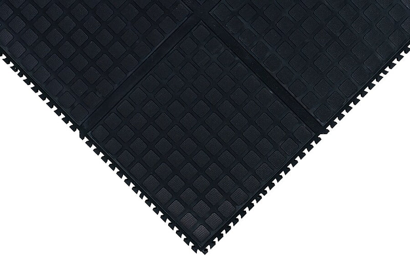 M + A Matting Hog Heaven 18" Modular Tile Anti-Fatigue Mat, 1.82' x 1.82', Black Corner (447103100)