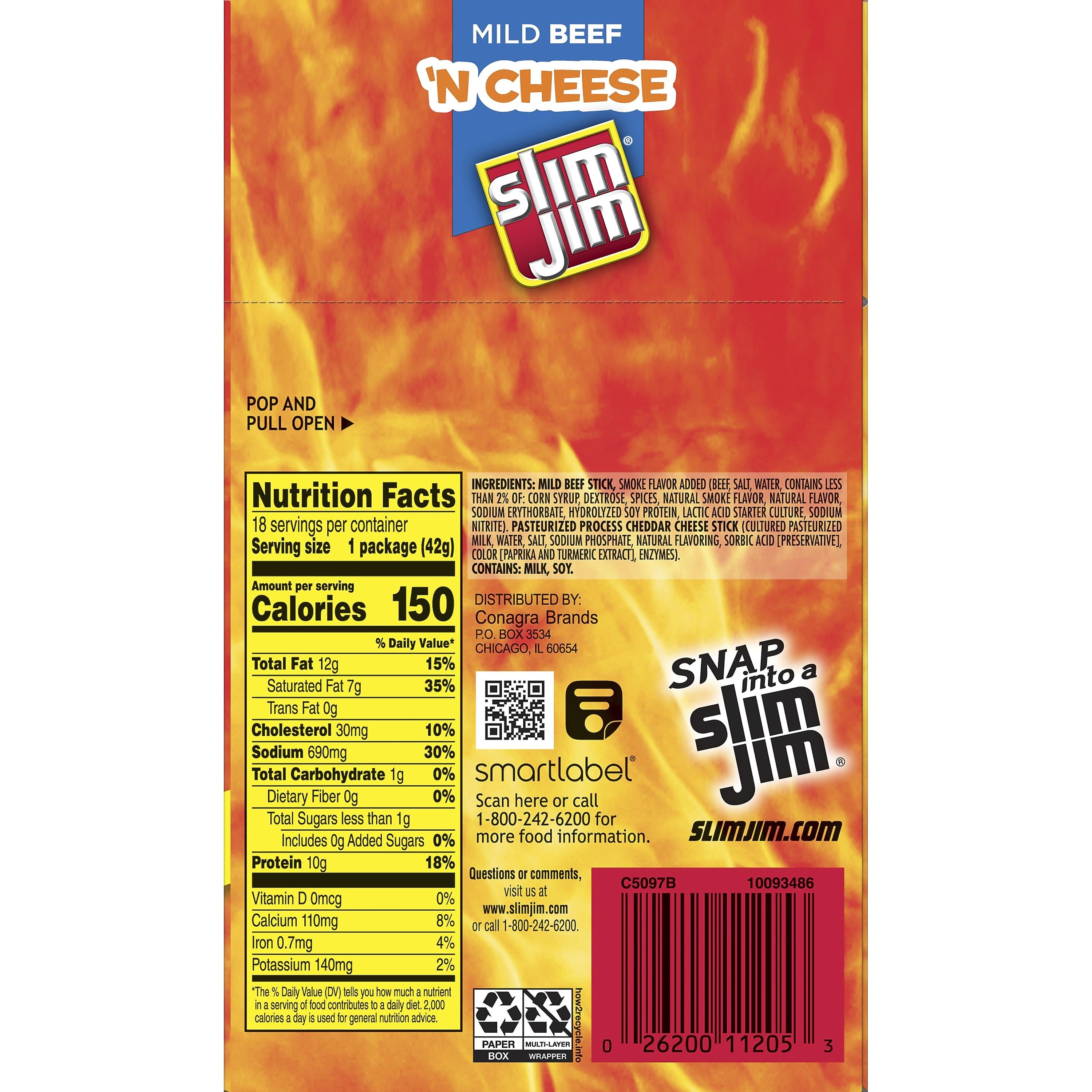 Slim Jim Mild Beef 'N Cheese Beef Meat Stick, 1.5 oz. (209-00656)