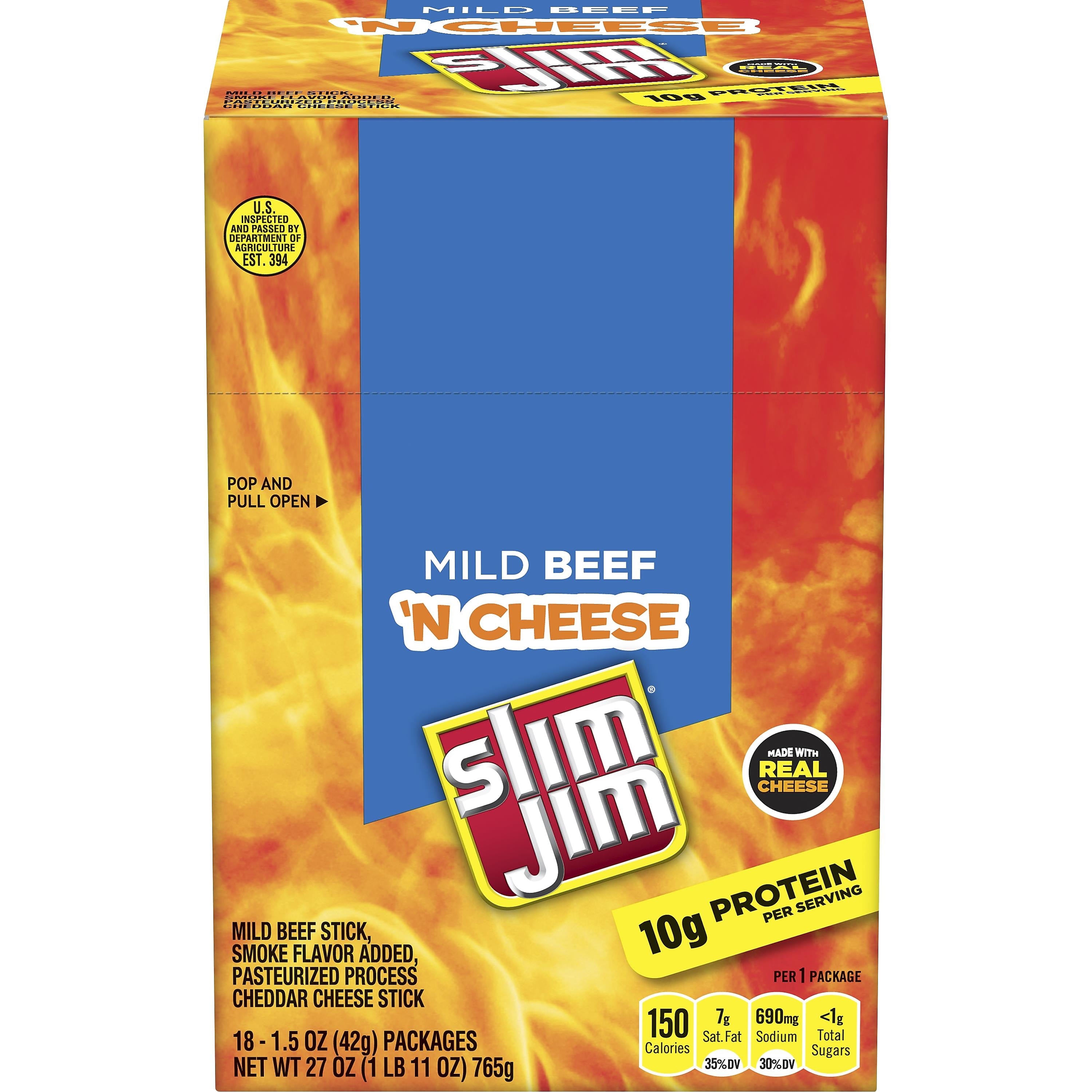 Slim Jim Mild Beef 'N Cheese Beef Meat Stick, 1.5 oz. (209-00656)